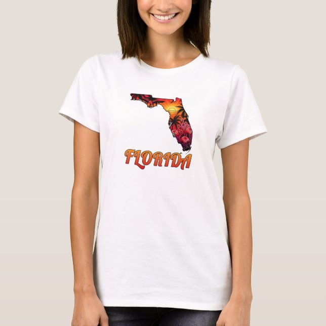 Florida State Outline Handflatan Träd Tattoo Stil T Shirt (Framsida)