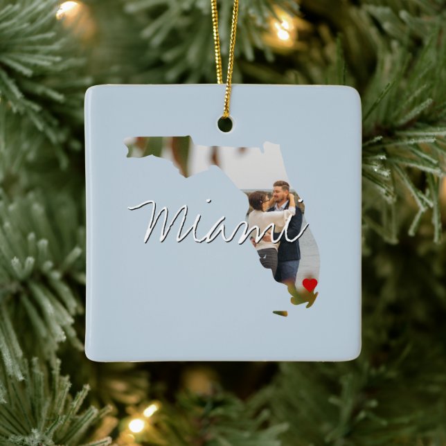 Florida State Photo insert och City namn Julgransprydnad Keramik (Träd)