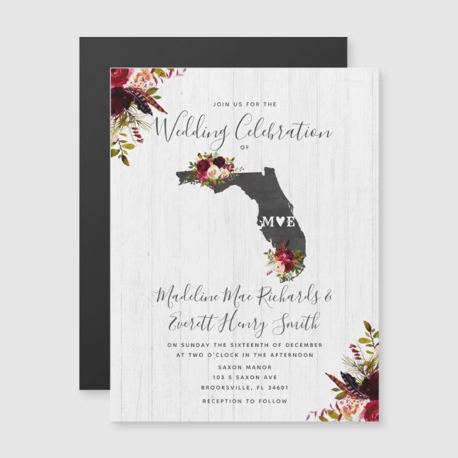 Florida State Rustic Magnetic Wedding bjudande Magnetisk Inbjudningskort (Fram/baksida)
