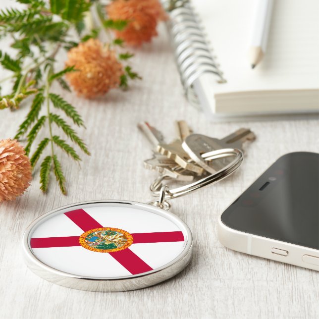 Florida Statlig flagga Design Rund Silverfärgad Nyckelring (Sidan)