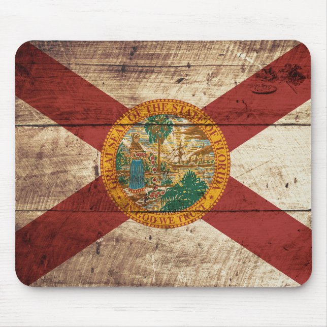 Florida statlig flagga på gammalt Wood korn Musmatta (Framsidan)