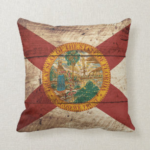 Florida Statlig flagga på Old Wood Grain Kudde