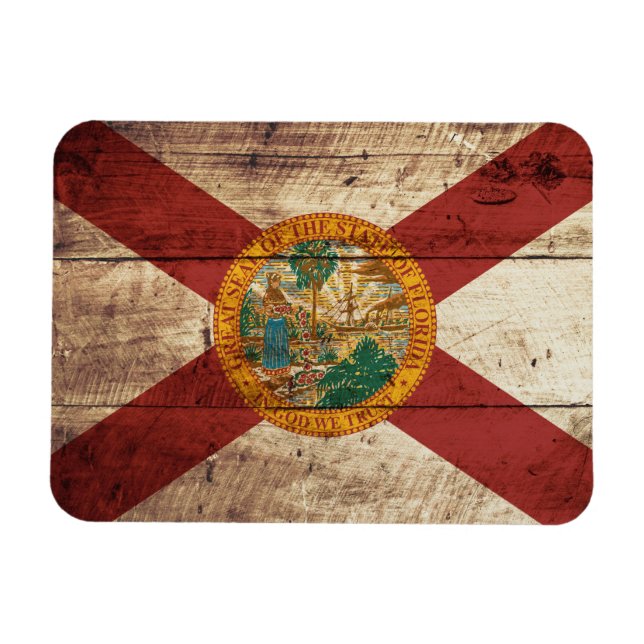 Florida Statlig flagga på Old Wood Grain Magnet (Horisontell)