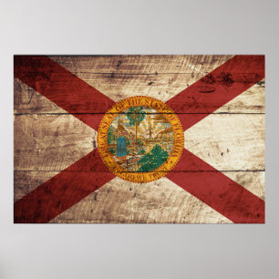 Florida Statlig flagga på Old Wood Grain Poster