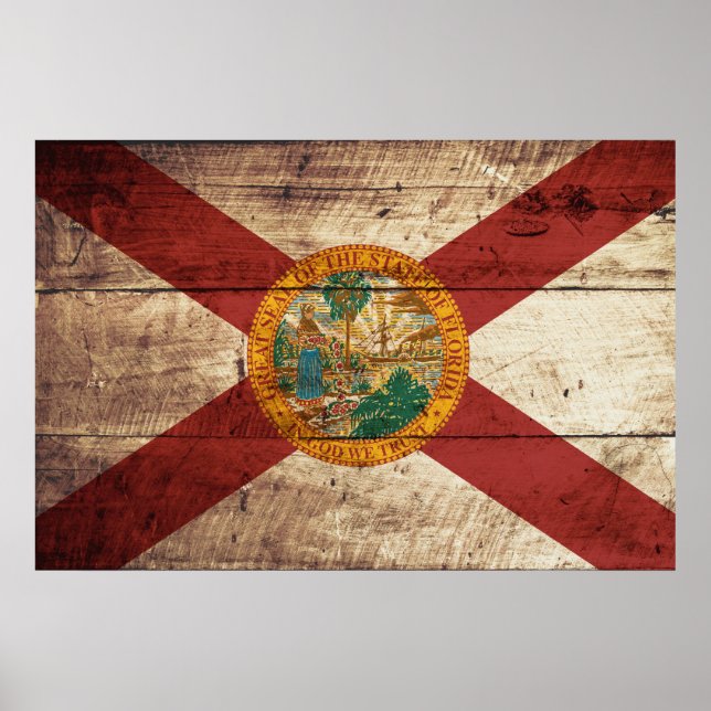 Florida Statlig flagga på Old Wood Grain Poster (Framsidan)