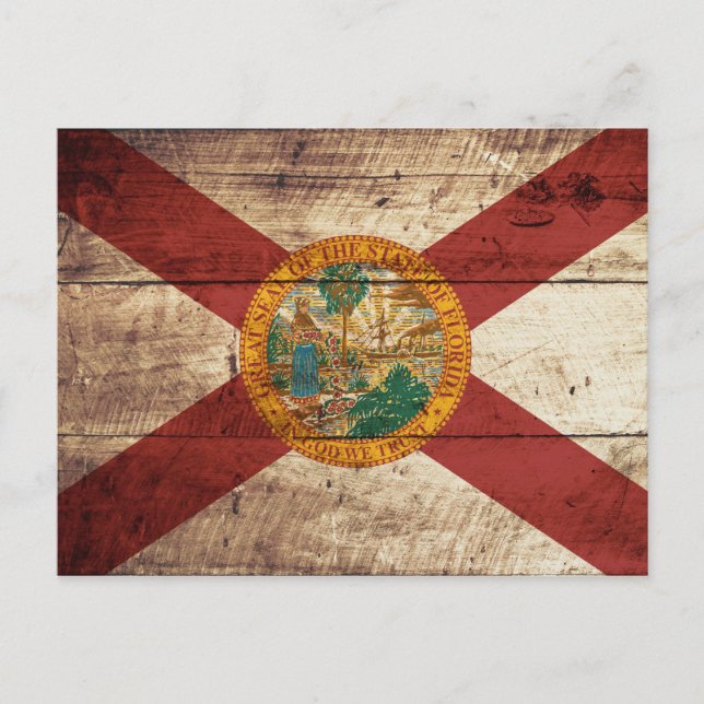 Florida Statlig flagga på Old Wood Grain Vykort (Framsida)