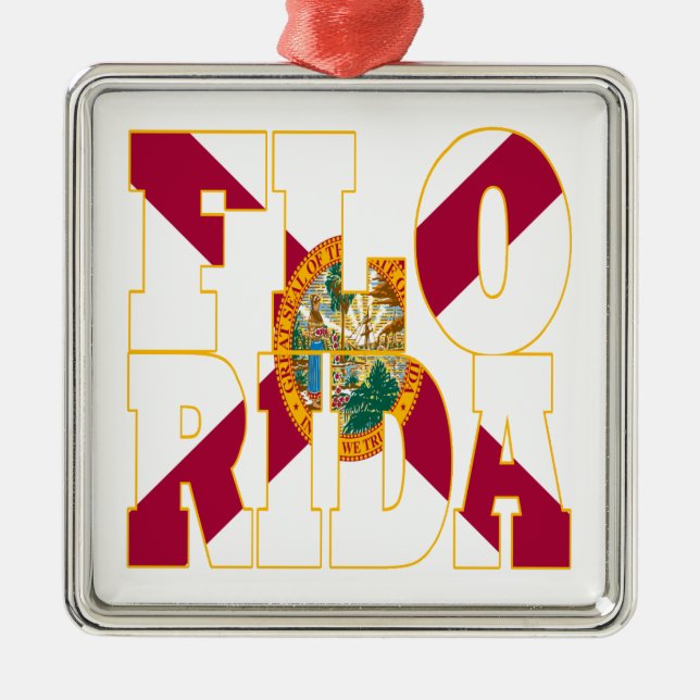 Florida statlig flagga text julgransprydnad metall (Framsidan)