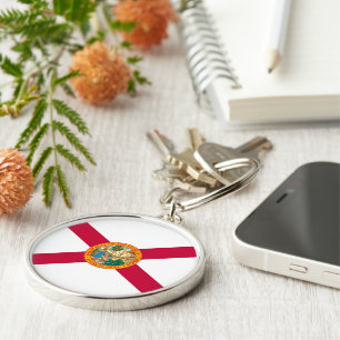 Florida statlig flaggadesign rund silverfärgad nyckelring