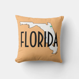 Florida Statskarta Palmträd Typografi Orange Kudde