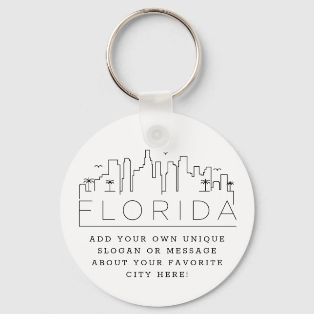 Florida Stylized Skyline | Anpassningsbar Slogan Nyckelring (Framsida)