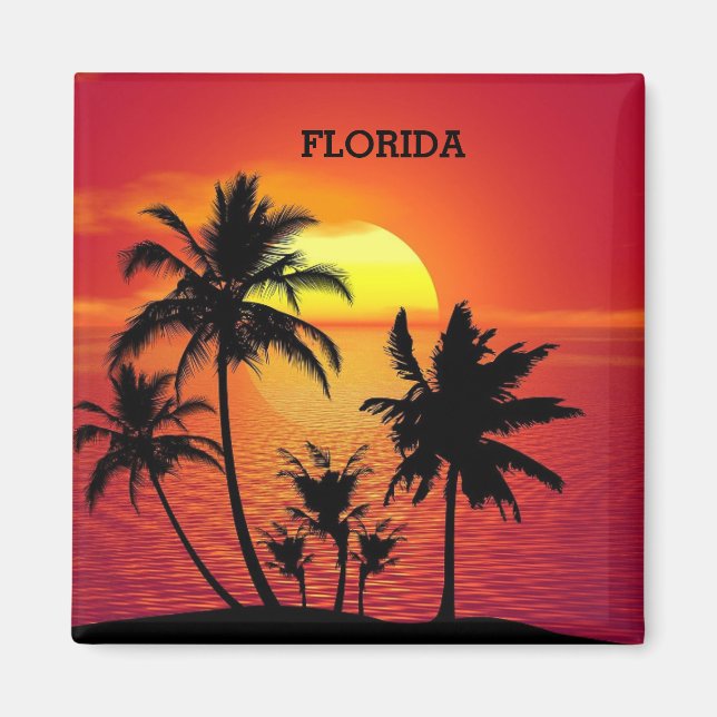 Florida Sunset Handflatan Träd Magnet (Framsidan)