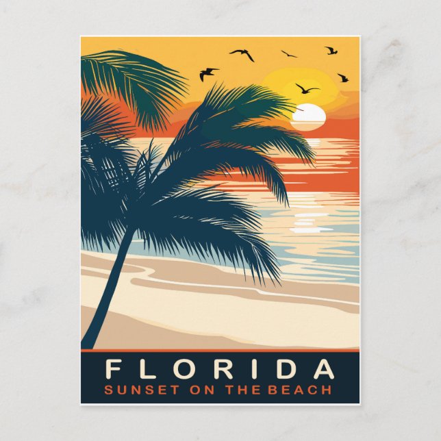 Florida, Sunset on the Beach, Travel Vykort (Framsida)