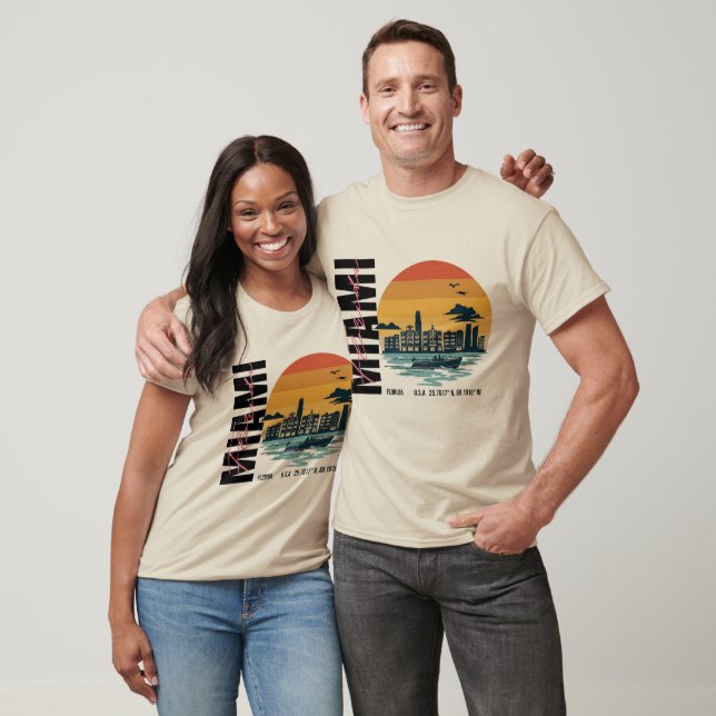 Florida Sunset Skyline Retro Miami Beach T Shirt (Unisex)