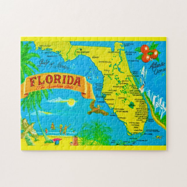 Florida Sunshine Karta 11x14 Jigszawa Puzzle Pussel (Horisontell)