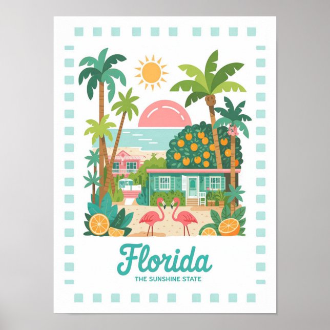Florida Sunshine State USA Summer Travel Poster (Framsidan)