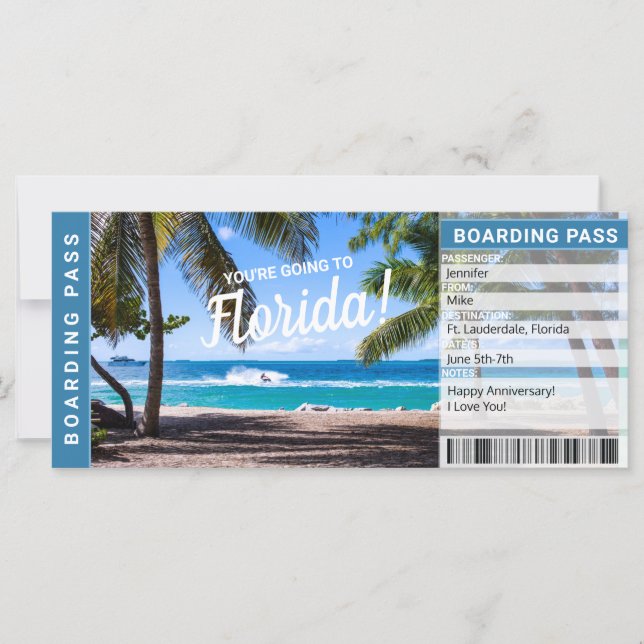 Florida Surprise Resa Boarding Pass Gift Biljett (Framsida)