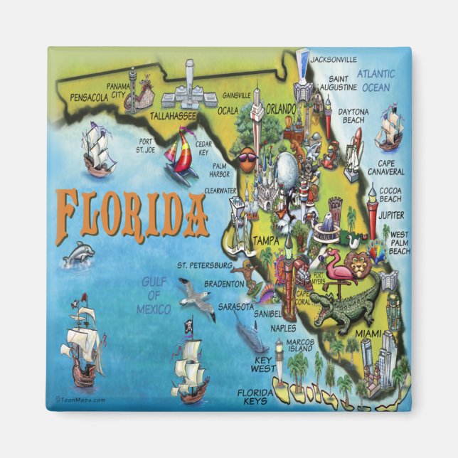 Florida Tecknad Karta Magnet (Framsidan)