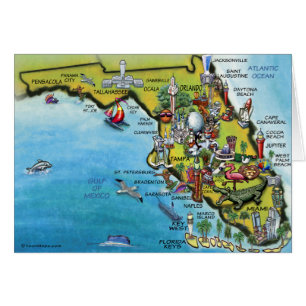 Florida tecknadkarta hälsningskort