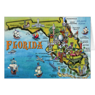 Florida tecknadkarta hälsningskort