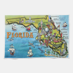 Florida tecknadkarta kökshandduk