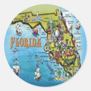 Florida tecknadkarta runt klistermärke