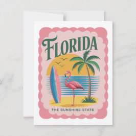 Florida The Sunshine State Retro Flamingo Beach Vykort