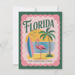 Florida The Sunshine State Vintage Flamingo Strand Vykort