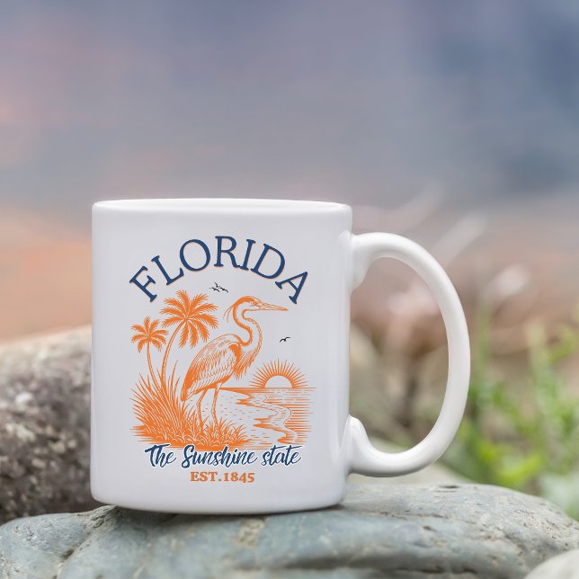 Florida The Sunshine State with Heron & Palm Tree  Kaffemugg (Skapare uppladdad)