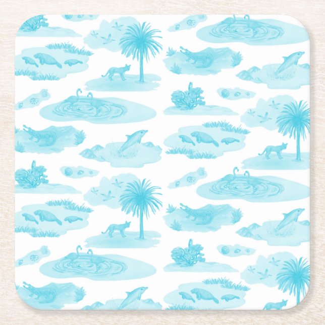 Florida Toile Coaster (Turquoise) Underlägg Papper Kvadrat (Framsidan)