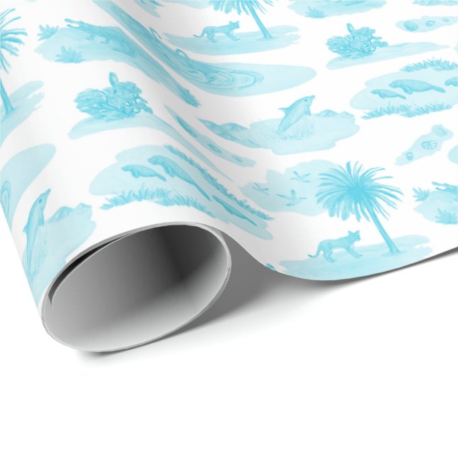 Florida Toile (Turkis) Inpackningspapper Presentpapper (Rullad Hörn)