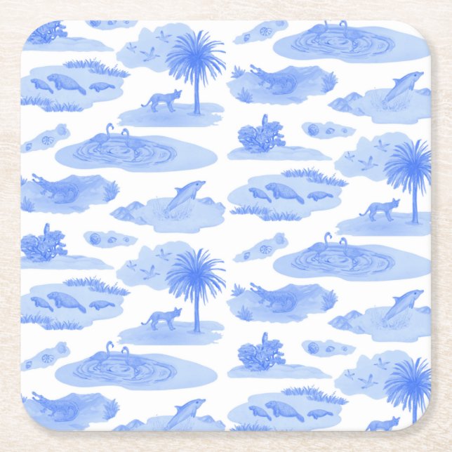 Florida Toile Underlägg (Cornblomma Blue) Papper Kvadrat (Framsidan)
