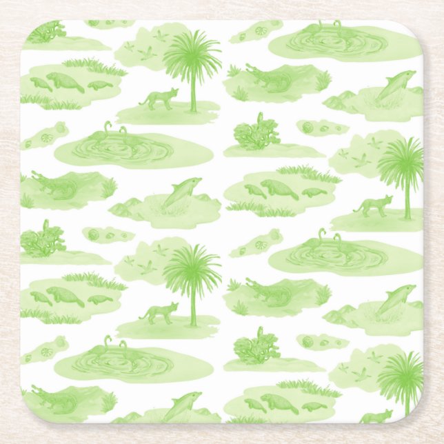 Florida Toile Underlägg (Lime Green) Papper Kvadrat (Framsidan)