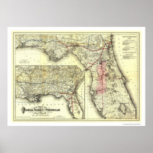 Florida Transit Railroad Karta 1882 Poster