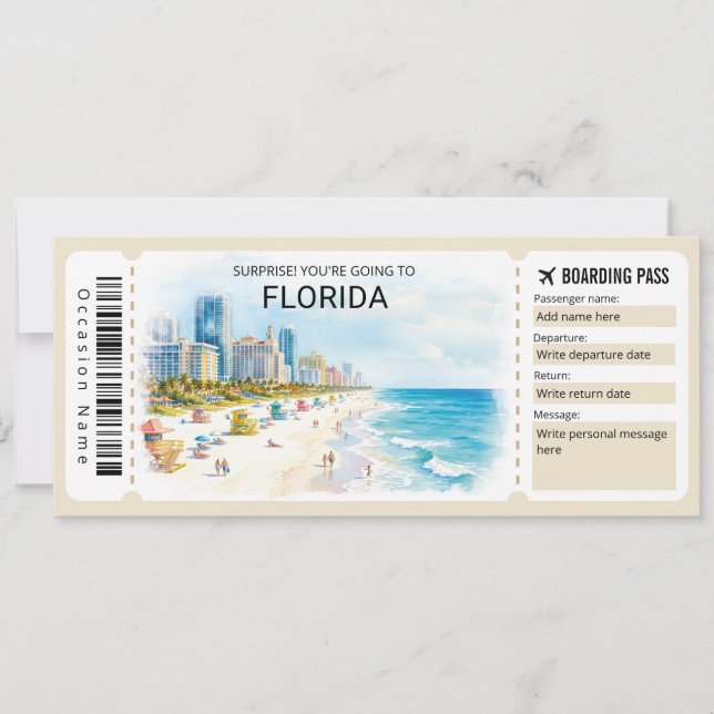 Florida Tripp Ombordstigningskort Biljett Inbjudningar (Framsida)