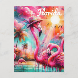 Florida Tropical Rosa Flamingos Handflatan Träd So Vykort