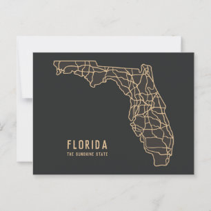 Florida US delstats vägkarta - Sunshine State kart Vykort
