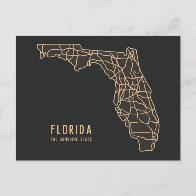 Florida US delstats vägkarta - Sunshine State kart Vykort (Framsida)