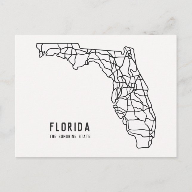 Florida US delstatskarta - Sunshine State-karta Vykort (Framsida)