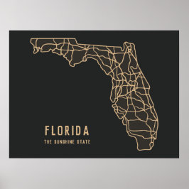 Florida US State road karta - Sunshine State karta Poster