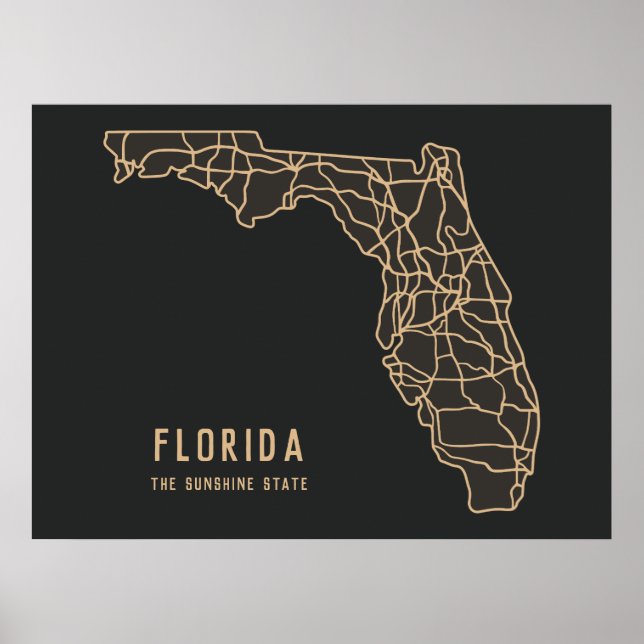 Florida US State road karta - Sunshine State karta Poster (Framsidan)