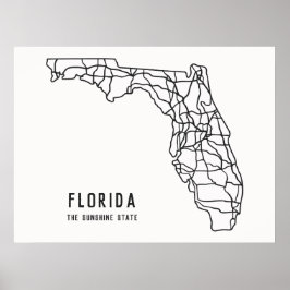 Florida US State road karta - Sunshine State karta Poster