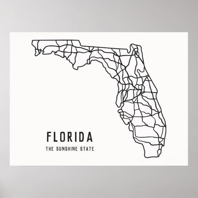 Florida US State road karta - Sunshine State karta Poster (Framsidan)