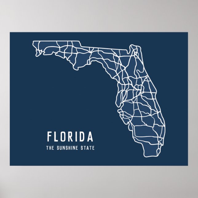 Florida US State road karta - Sunshine State karta Poster (Framsidan)