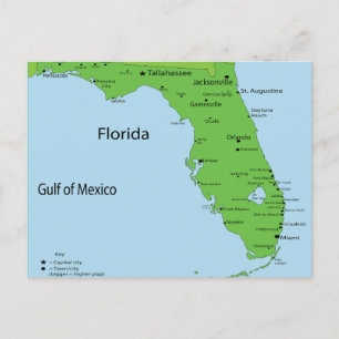 Florida USA Karta - Bukt i Mexiko Helg Vykort
