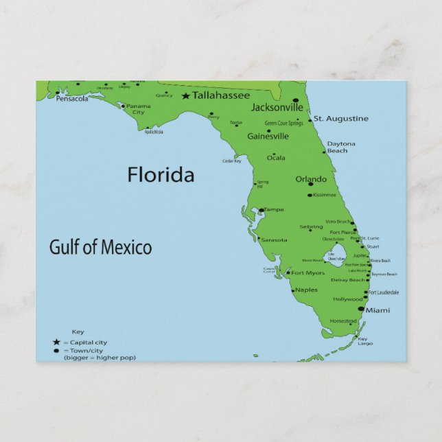 Florida USA Karta - Bukt i Mexiko Helg Vykort (Framsida)