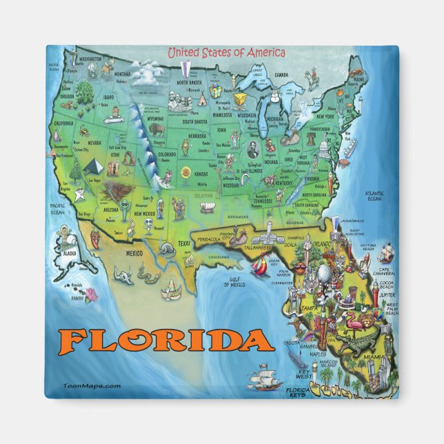 Florida USA Karta Magnet (Framsidan)
