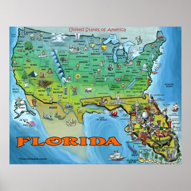 Florida USA Karta Poster (Framsidan)