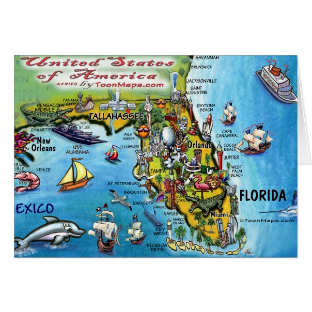 Florida USA-kort Hälsningskort (Framsidan Horizontal)