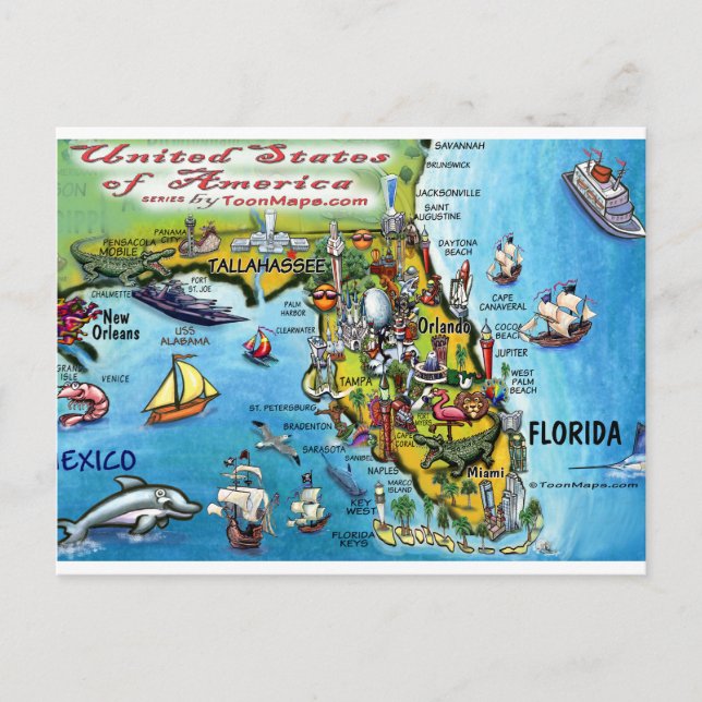 Florida USA-kort Vykort (Framsida)