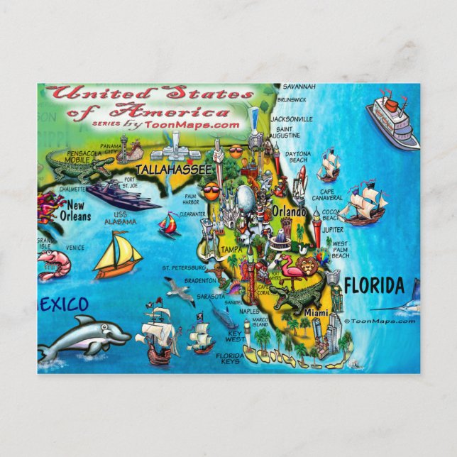 Florida USA-kort Vykort (Framsida)